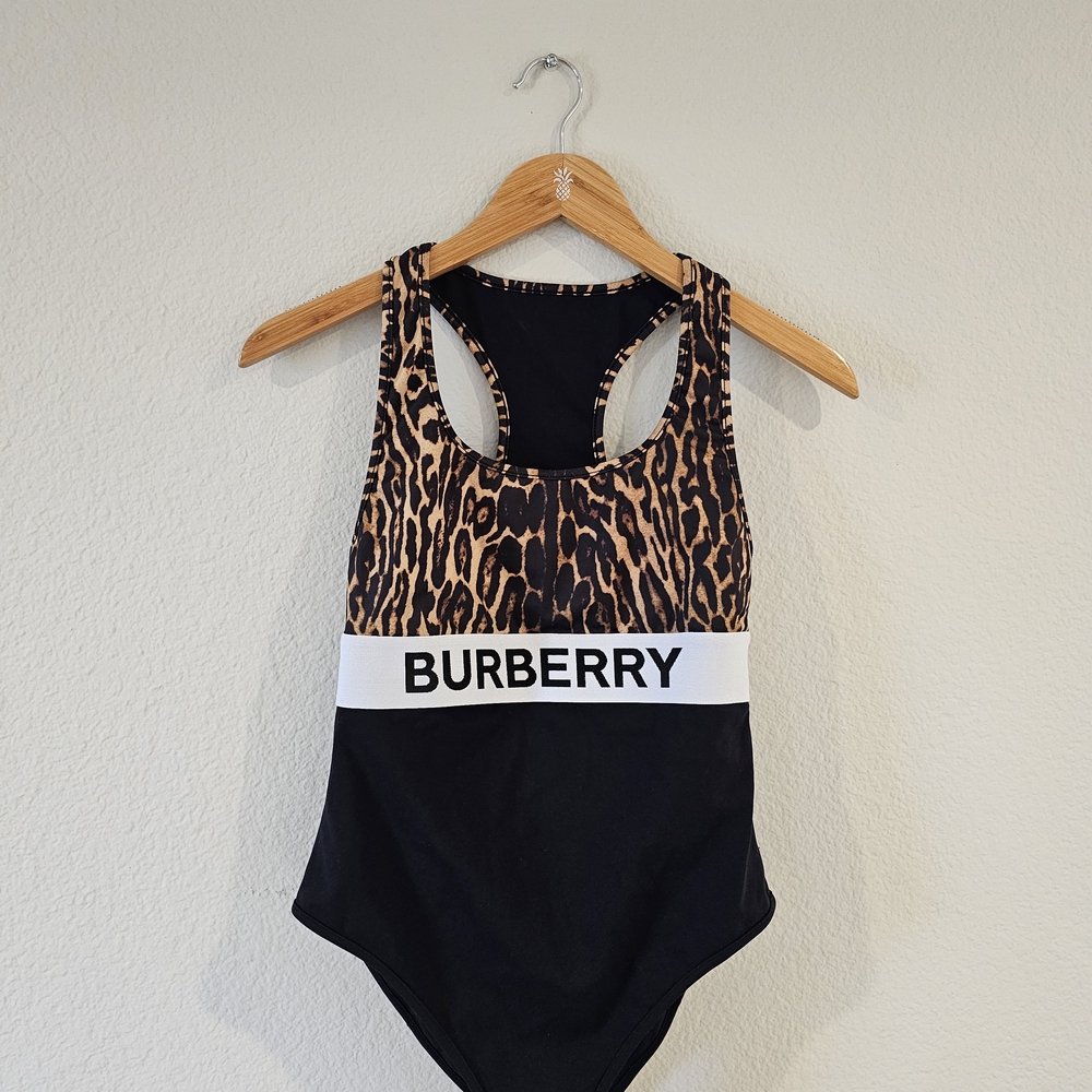 Burberry Black and Brown Leopard One-Piece Swimsuit